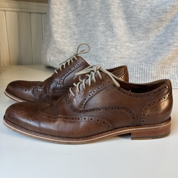 Warfield & Grand Men's Size 11.5 Wing Tip Oxfords Roy Brown Leather Dress Shoes - Picture 4 of 16